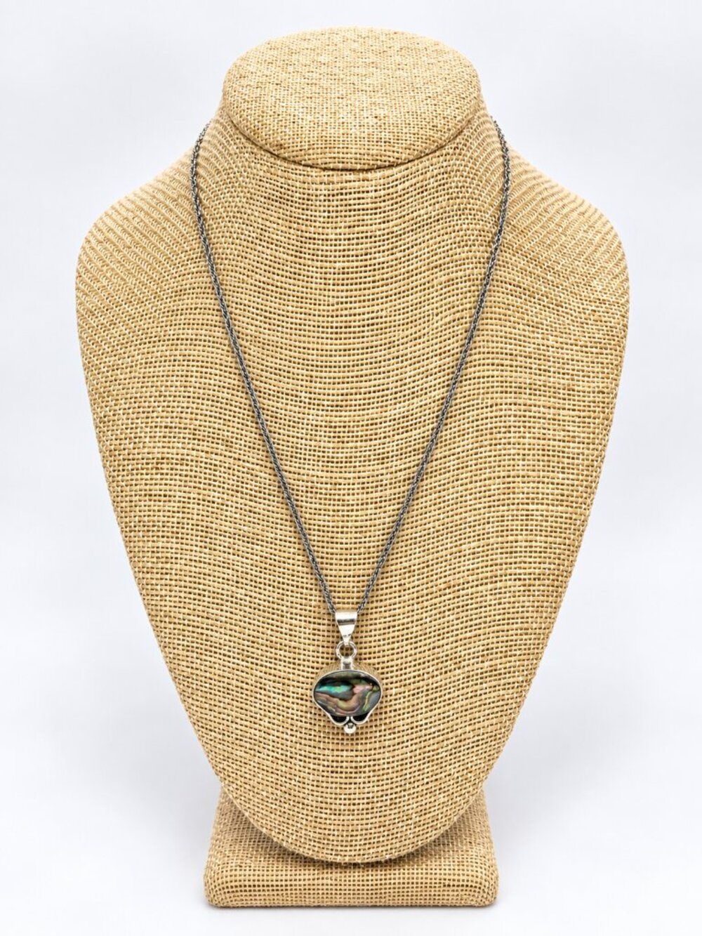 STERLING SILVER NECKLACE Mexican 925 Abalone Shell Oxidized Pendant Vintage 18"